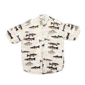 Columbia Sportswear Freshwater Fish Print Short Sleeve Button Down Shirt Size L